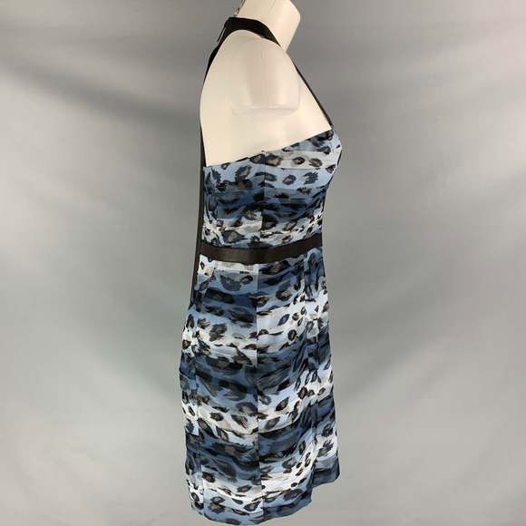 BURBERRY PRORSUM SS 2011 Blue Black Silk Camouflage Leather Knee-Length Dress - Picture 4 of 8